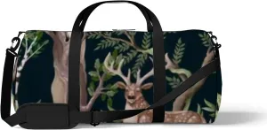 Sports Gym Bag for Women and Men Waterproof Trees Forest Animals Green Duffel Bag Lightweight Carryon Traveling Boarding Gripsack