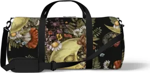 Sports Gym Bag for Women and Men Waterproof Vintage Moon Mystical Floral Black Duffel Bag Lightweight Carryon Traveling Boarding Gripsack
