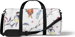 Sports Gym Bag for Women and Men Waterproof Watercolor Branches Leaves Birds White Duffel Bag Lightweight Carryon Traveling Boarding Gripsack