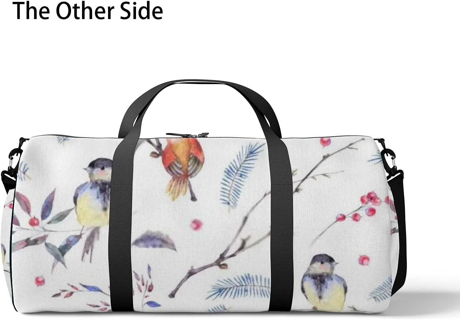 Sports Gym Bag for Women and Men Waterproof Watercolor Branches Leaves Birds White Duffel Bag Lightweight Carryon Traveling Boarding Gripsack