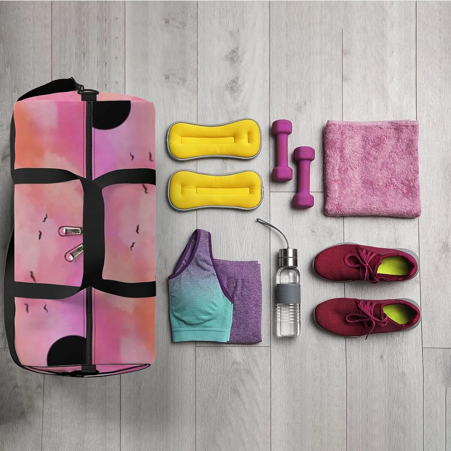 Sports Gym Bag for Women and Men Waterproof Watercolor Sunset Landscape Duffel Bag Lightweight Carryon Traveling Boarding Gripsack