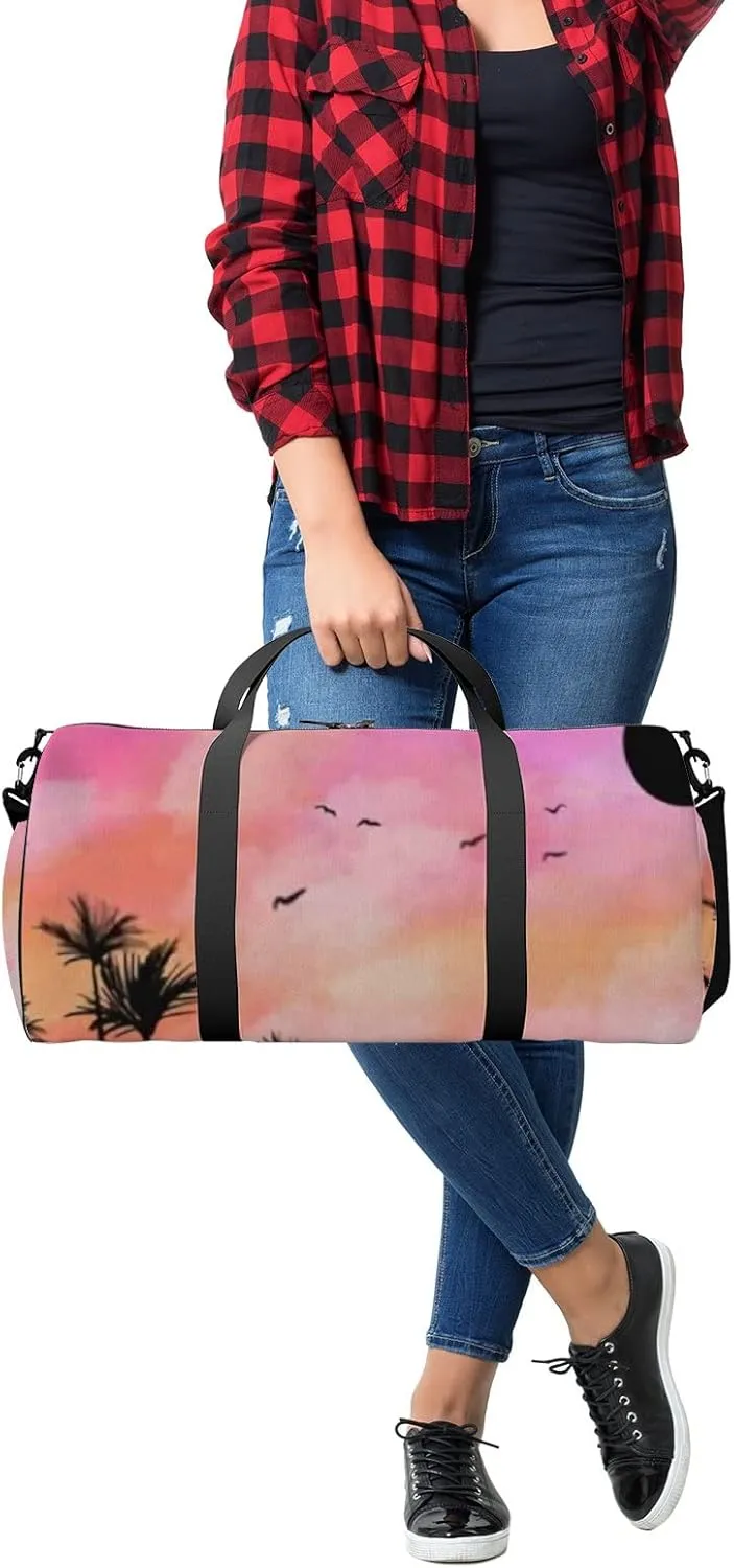 Sports Gym Bag for Women and Men Waterproof Watercolor Sunset Landscape Duffel Bag Lightweight Carryon Traveling Boarding Gripsack