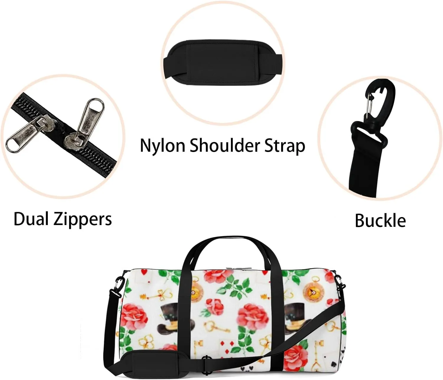 Sports Gym Bag for Women and Men Waterproof White Magical Pattern Duffel Bag Lightweight Carryon Traveling Boarding Gripsack
