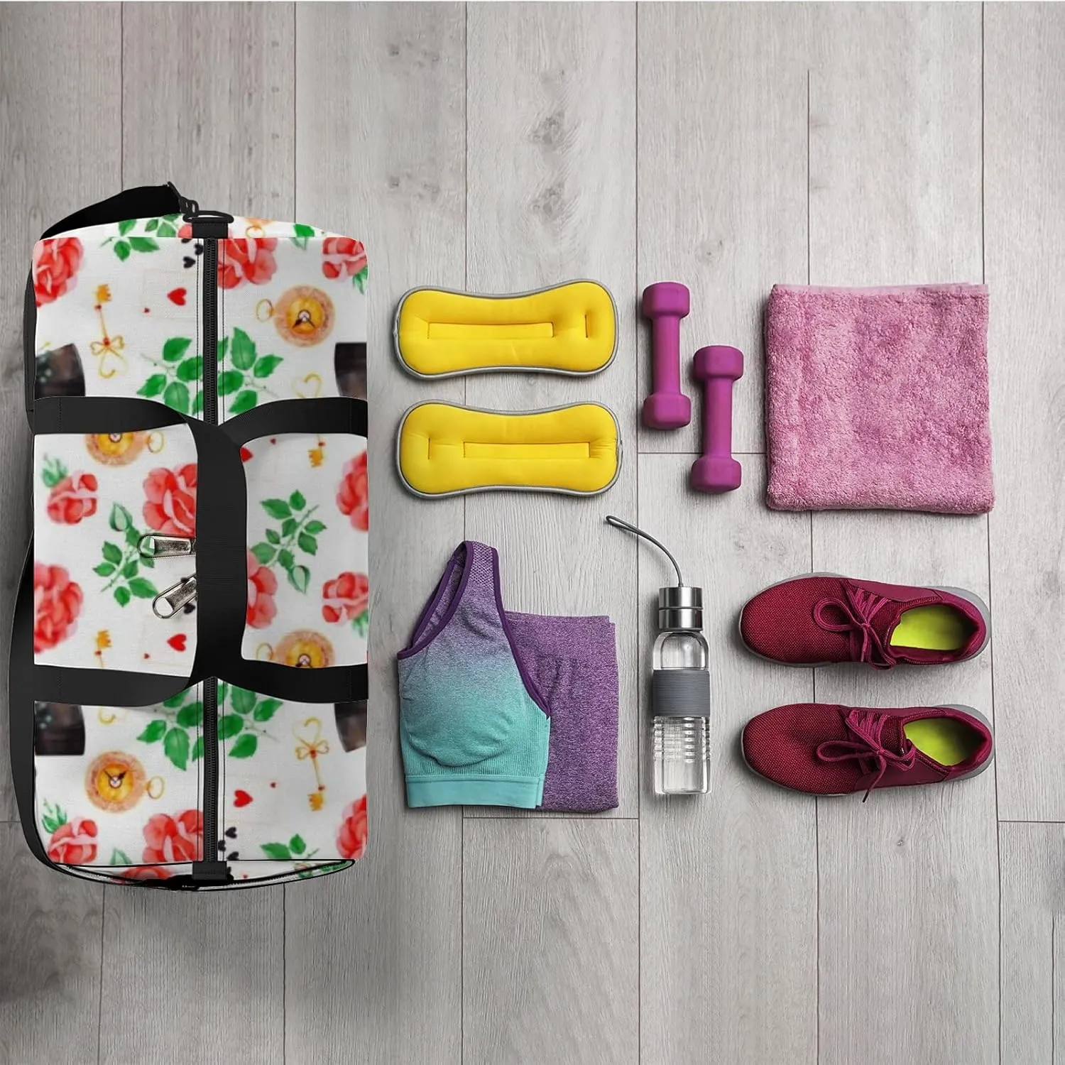 Sports Gym Bag for Women and Men Waterproof White Magical Pattern Duffel Bag Lightweight Carryon Traveling Boarding Gripsack