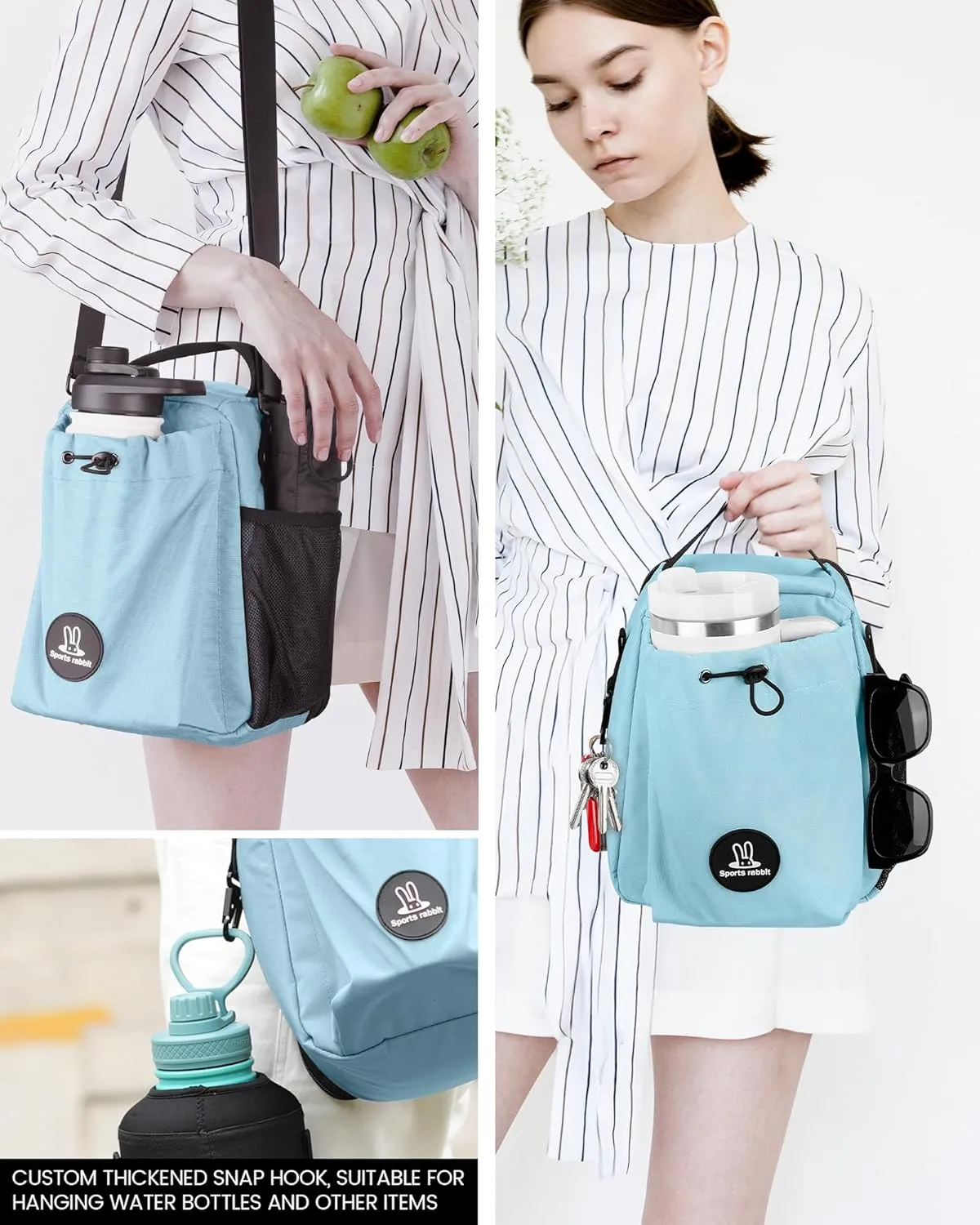 Sports rabbit Insulated Lunch Bag for Men & Women – Leakproof Cooler Tote for Containers & Water Bottles – Water-Resistant Wax-Coated Oxford Fabric – Perfect for Work, Travel, Picnics (Mint Green)