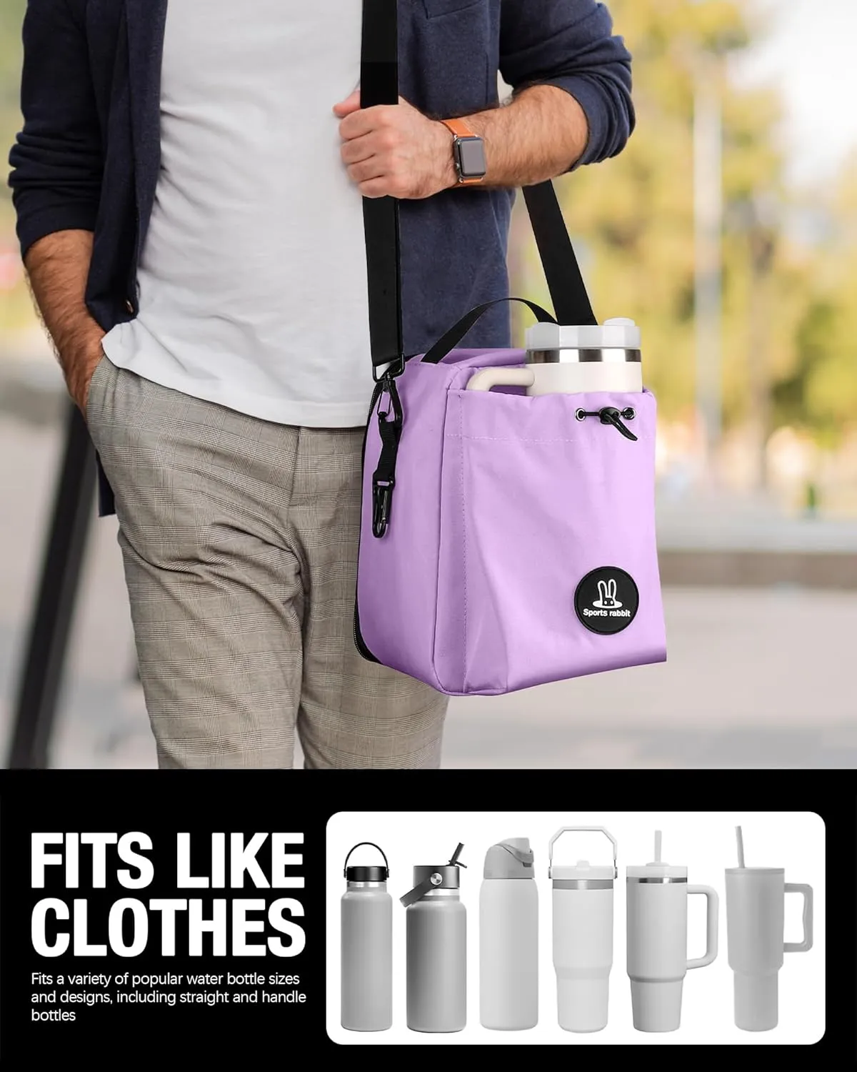 Sports Rabbit Insulated Lunch Bag for Women – Front Pocket Compatible with 40/30OZ Owala Bottles – Leakproof Cooler Tote, Water-Resistant Wax-Coated Oxford – Perfect for Work, Travel, Picnics (Purple)