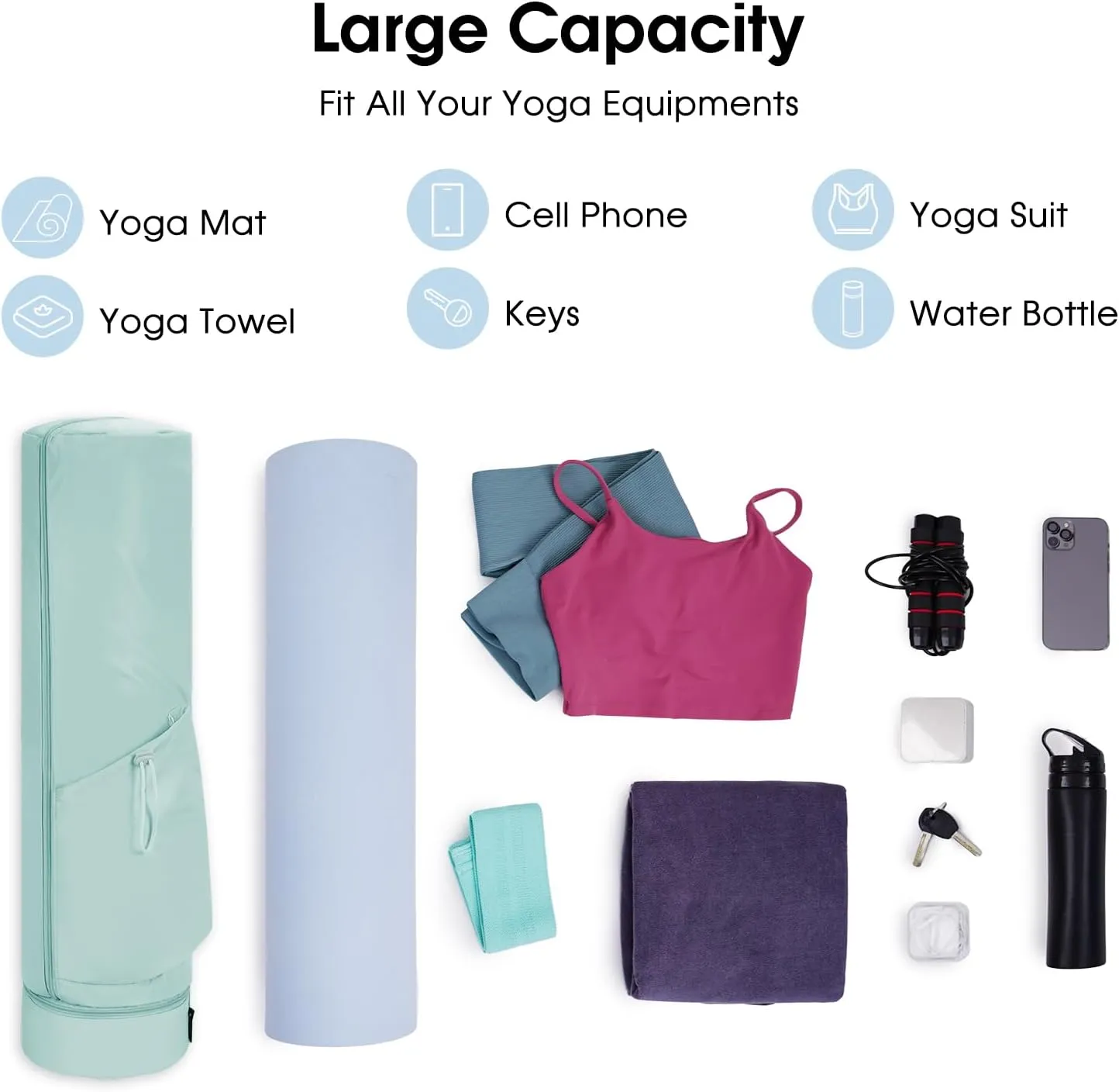 sportsnew Yoga Mat Bag, Full Zip Cargo Yoga Mat Carrier Bag with Drawstring Water Bottle Pocket and Bottom Wet Pocket, Exercise Yoga Mat Carrier Holder Multi-Functional Storage Bag patent pending
