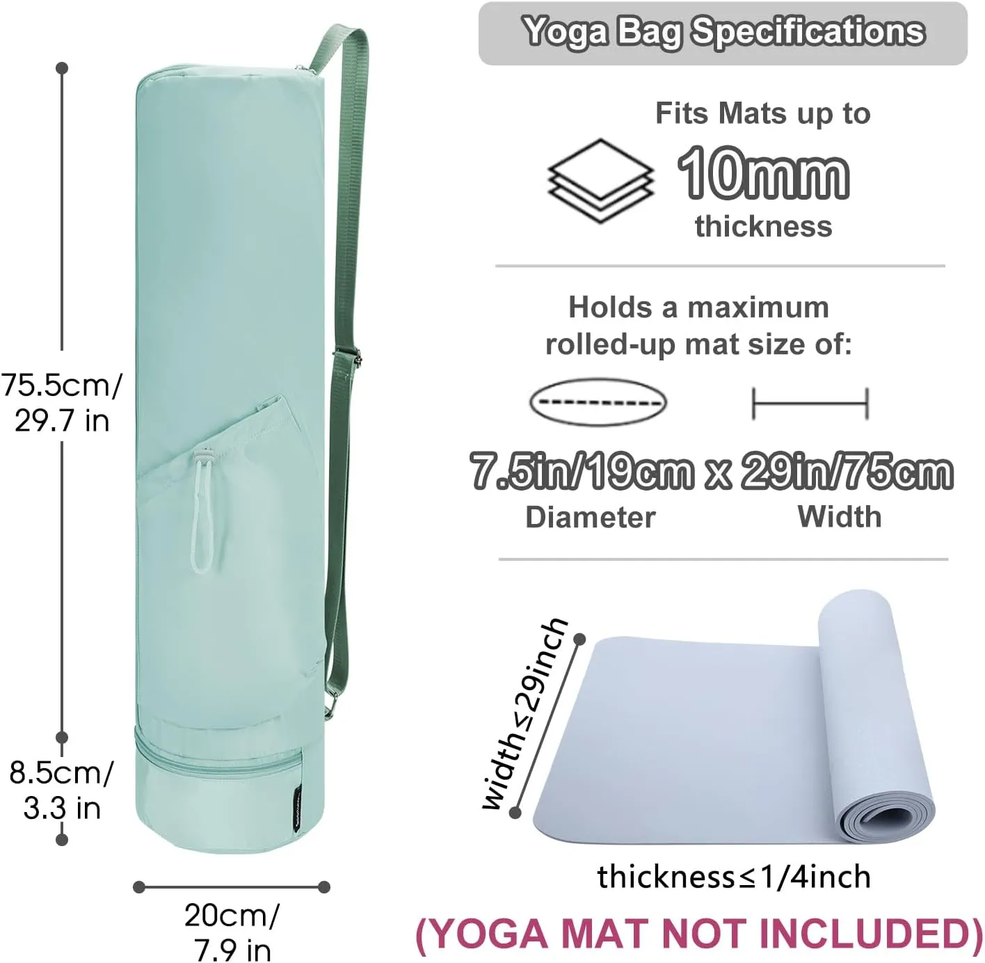 sportsnew Yoga Mat Bag, Full Zip Cargo Yoga Mat Carrier Bag with Drawstring Water Bottle Pocket and Bottom Wet Pocket, Exercise Yoga Mat Carrier Holder Multi-Functional Storage Bag patent pending