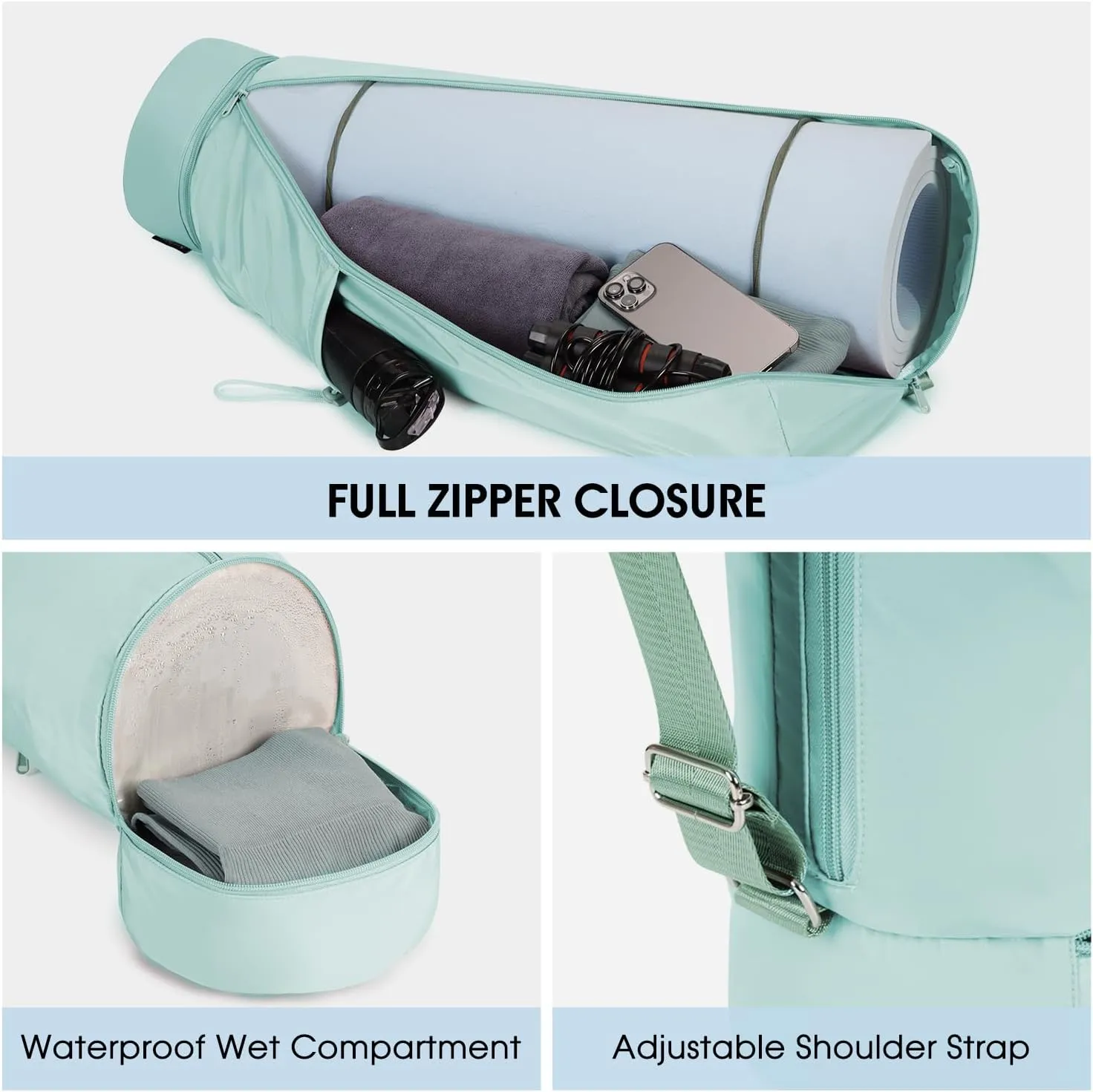 sportsnew Yoga Mat Bag, Full Zip Cargo Yoga Mat Carrier Bag with Drawstring Water Bottle Pocket and Bottom Wet Pocket, Exercise Yoga Mat Carrier Holder Multi-Functional Storage Bag patent pending
