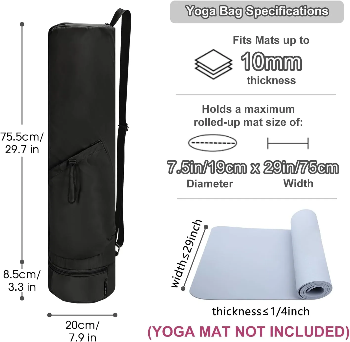 sportsnew Yoga Mat Bag, Full Zip Cargo Yoga Mat Carrier Bag with Drawstring Water Bottle Pocket and Bottom Wet Pocket, Exercise Yoga Mat Carrier Holder Multi-Functional Storage Bag patent pending