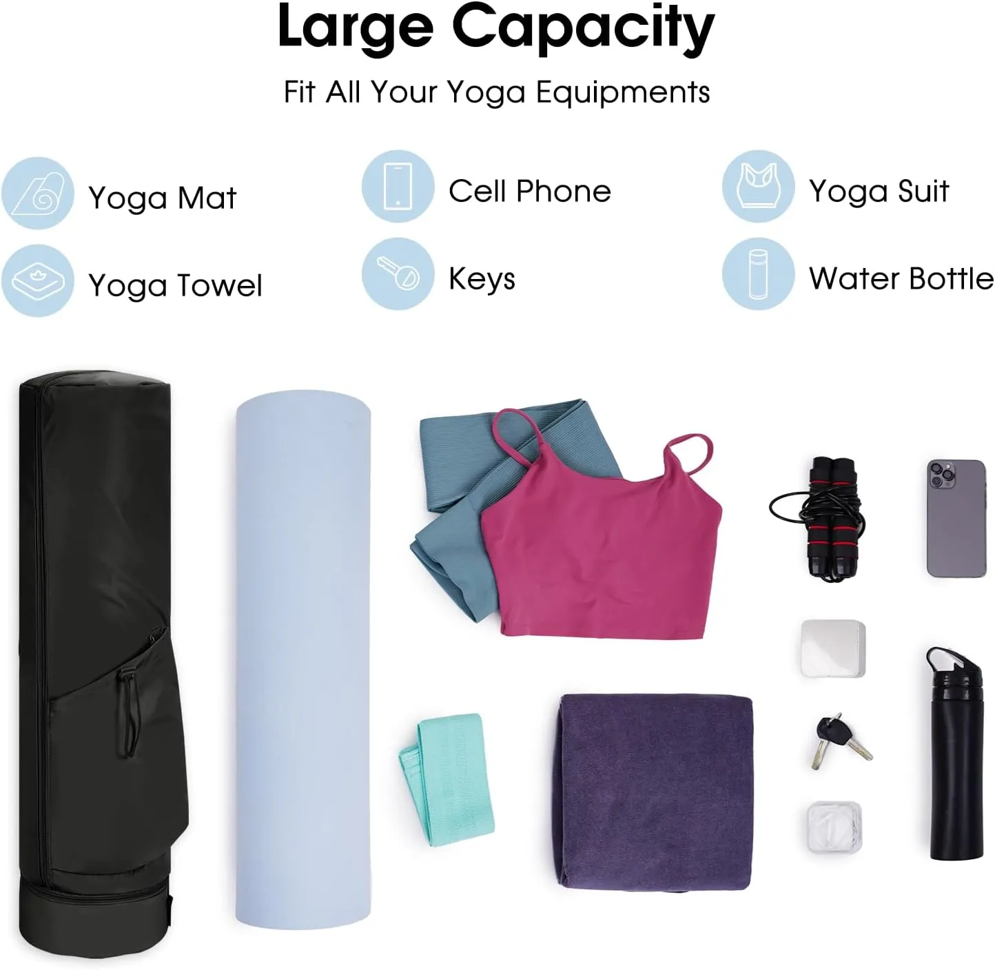 sportsnew Yoga Mat Bag, Full Zip Cargo Yoga Mat Carrier Bag with Drawstring Water Bottle Pocket and Bottom Wet Pocket, Exercise Yoga Mat Carrier Holder Multi-Functional Storage Bag patent pending