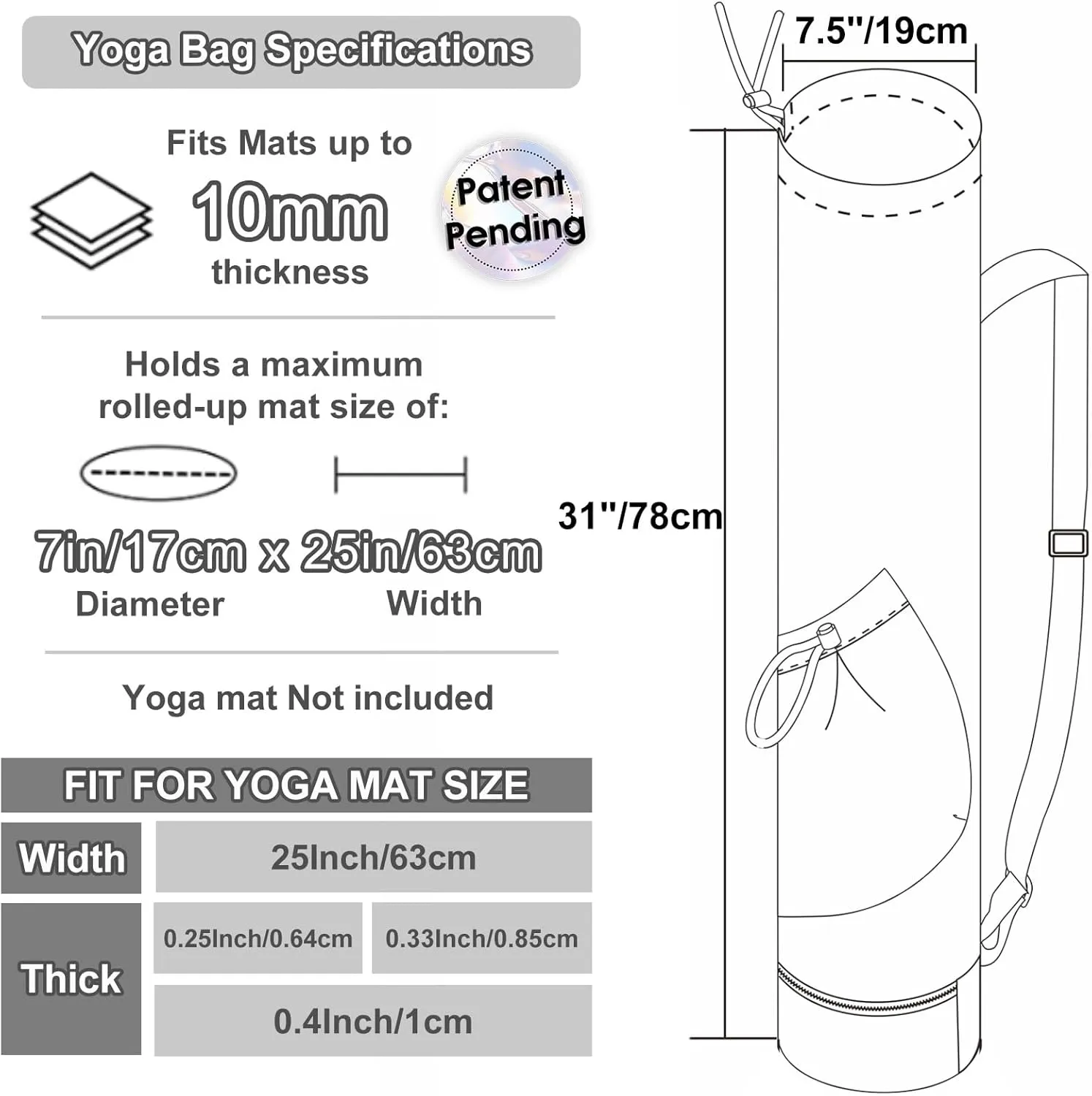 sportsnew Yoga Mat Bag with Water Bottle Pocket and Bottom Wet Pocket, Exercise Yoga Mat Carrier Multi-Functional Storage Bag, Patent pending