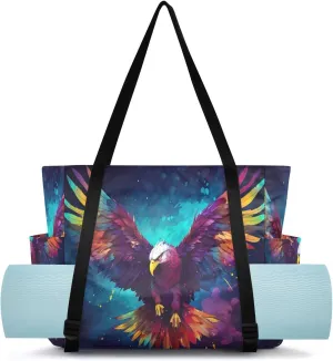 SPRIPORT Colorful Hawk Yoga Mat Bag for Women Pilates Shoulder Carrier Carryall Tote with Large Mat Carrier Pocket Workout Bag for Travel Office Beach Gym Workout