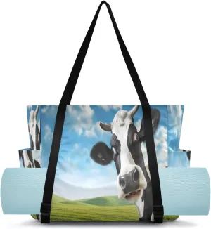 SPRIPORT Cow Pasture Yoga Mat Bag for Women Pilates Shoulder Carrier Carryall Tote with Large Mat Carrier Pocket Workout Bag for Beach Workout Gym Travel Office