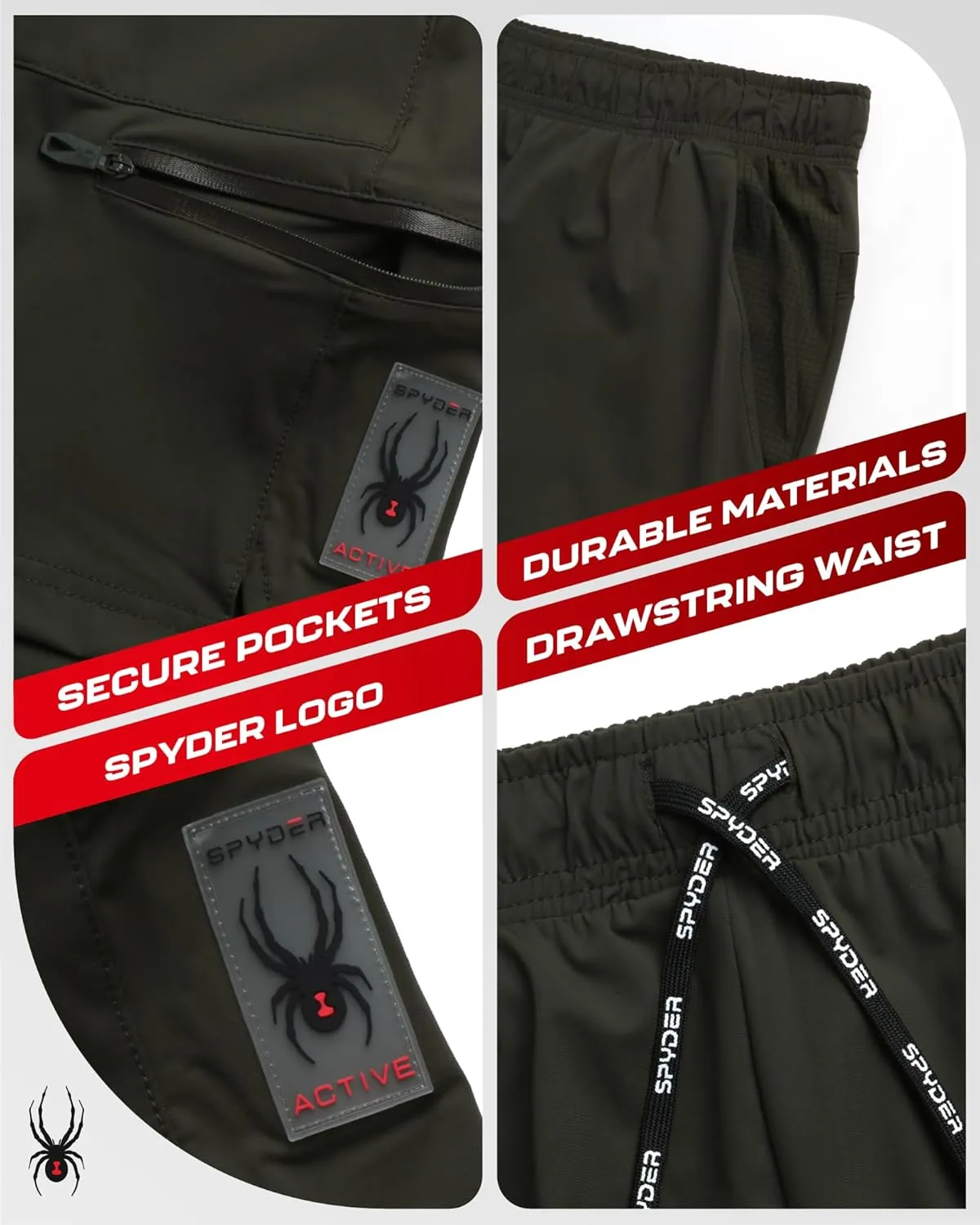 Spyder Mens Athletic Shorts - Quick Dry 8'' Inseam Workout Gym Shorts for Men with Zip Pockets and Drawstring (Sizes: S-XL)