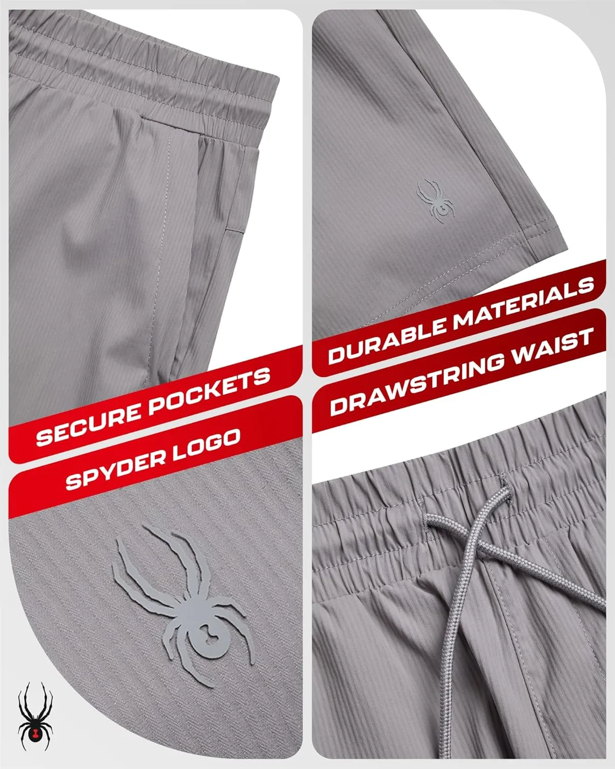 Spyder Mens Athletic Shorts - Quick Dry 8'' Inseam Workout Gym Shorts for Men with Zip Pockets and Drawstring (Sizes: S-XL)