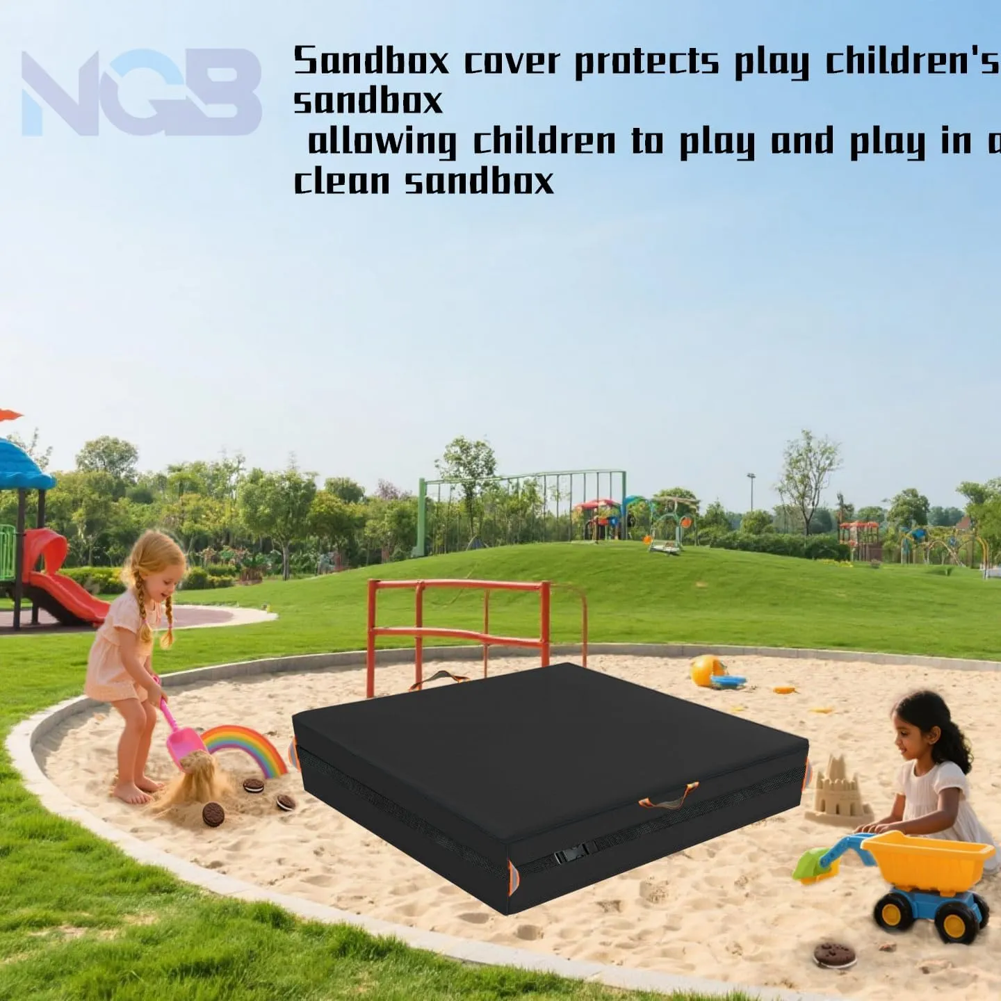 Square Sandbox Cover, Made 600D Heavy Duty for Children's Sandbox Protection Kids Outdoor Sand Boxes Sandpit,with Two Reflective Handles,7.2 Metre Drawstring and snap（66.9" L x 66.9" W x 8" H）