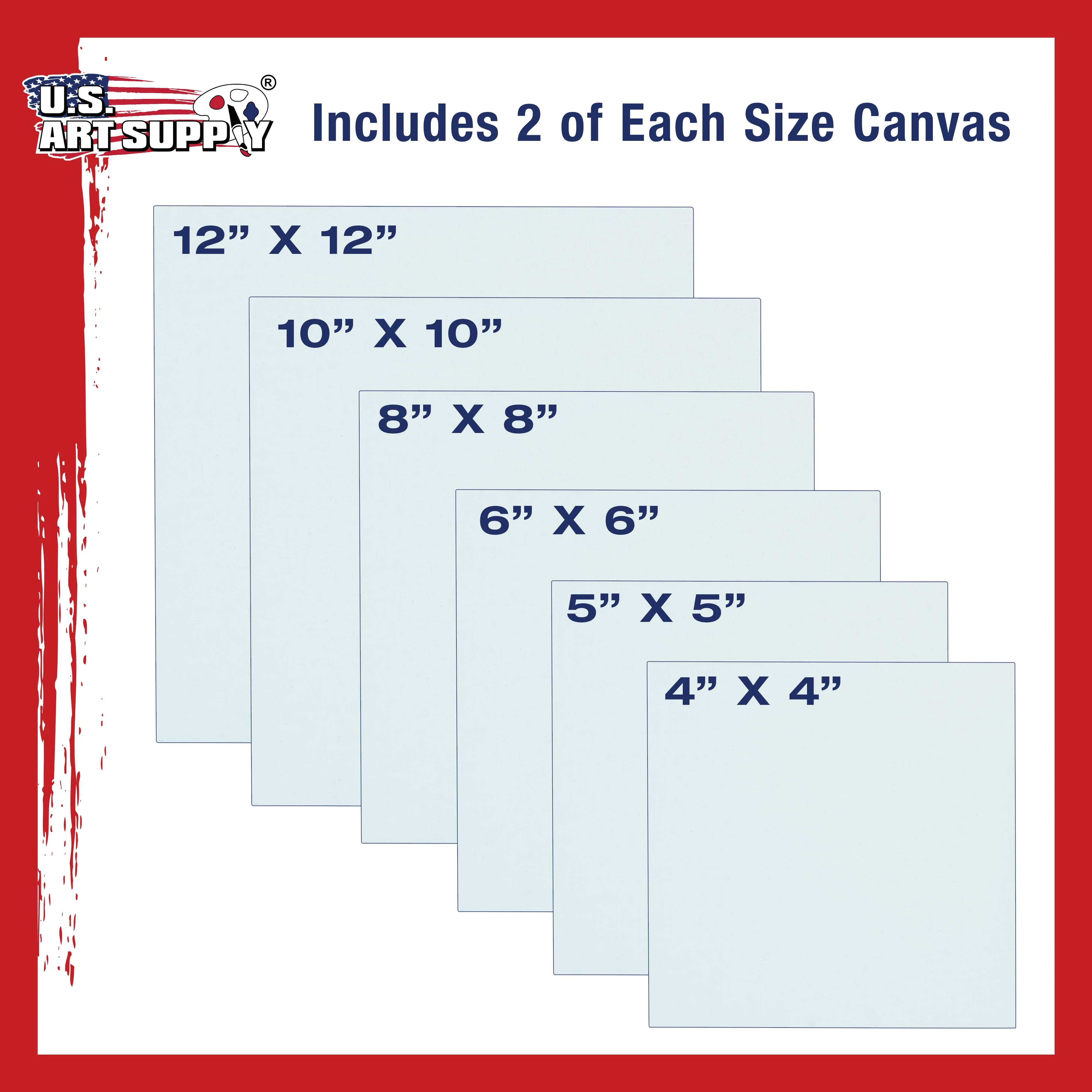 Square Variety Assortment Professional Artist Quality Acid Free Canvas Panels 12-Total Panels (2-EA: 12x12, 10x10, 8x8, 6x6, 5x5, 4x4)