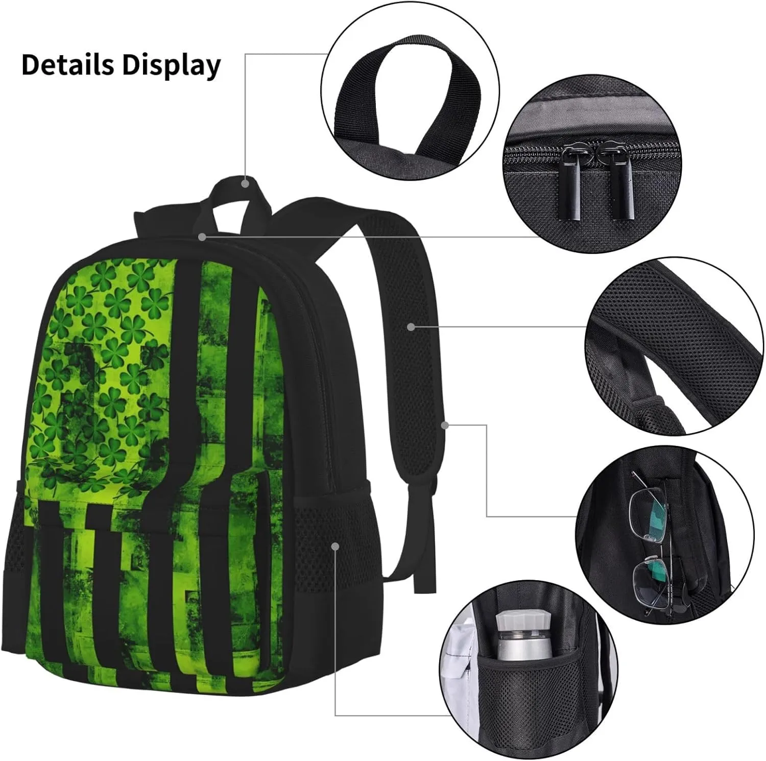 St Patricks Day Irish American Flag Multifunctional Pocket Backpack Crossbody Lunch Bag Pencil Case 3Pcs Set Large Capacity Backpack