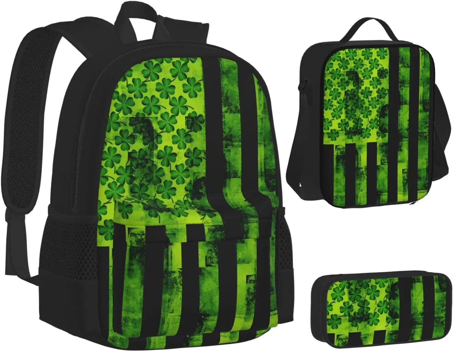 St Patricks Day Irish American Flag Multifunctional Pocket Backpack Crossbody Lunch Bag Pencil Case 3Pcs Set Large Capacity Backpack