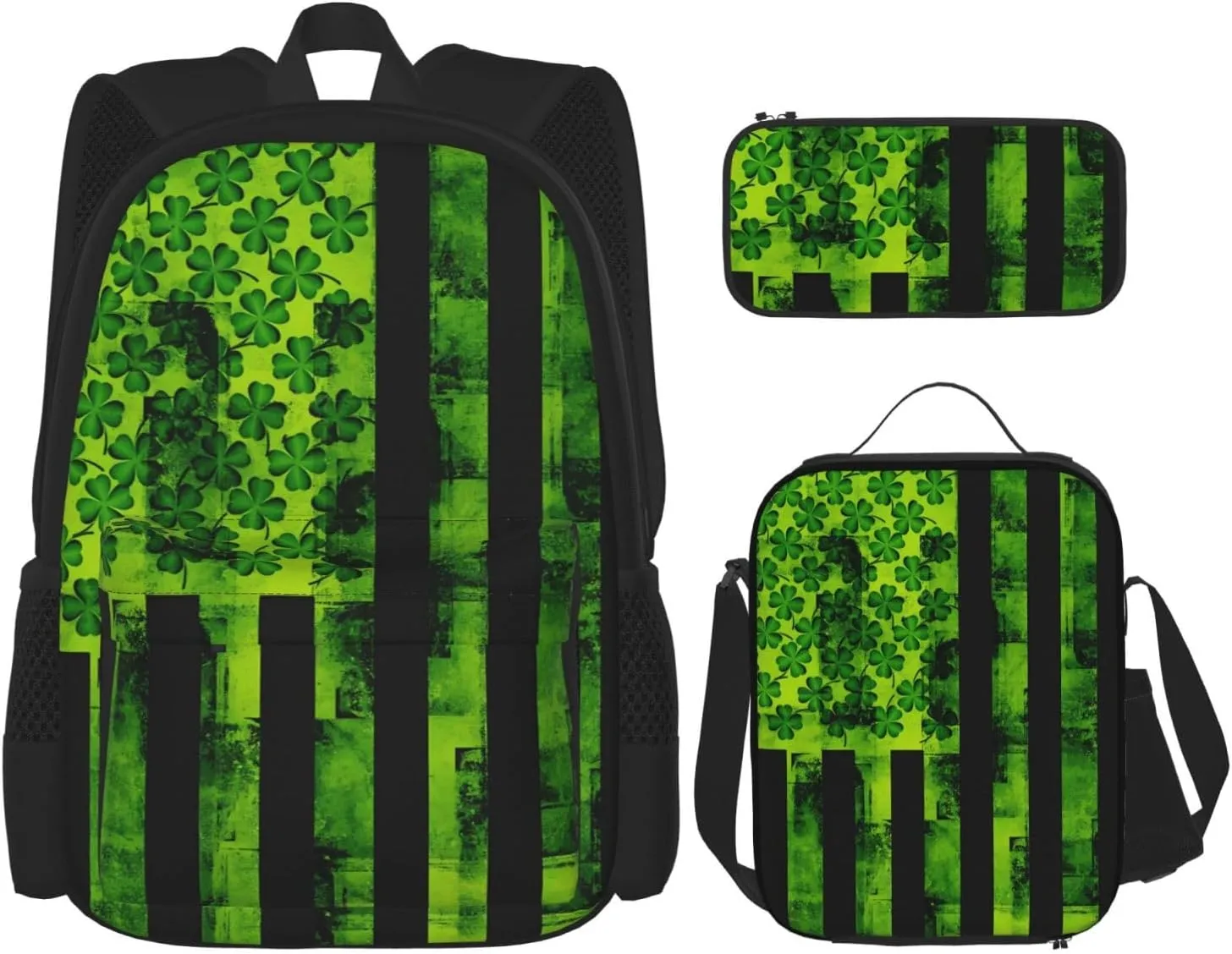 St Patricks Day Irish American Flag Multifunctional Pocket Backpack Crossbody Lunch Bag Pencil Case 3Pcs Set Large Capacity Backpack