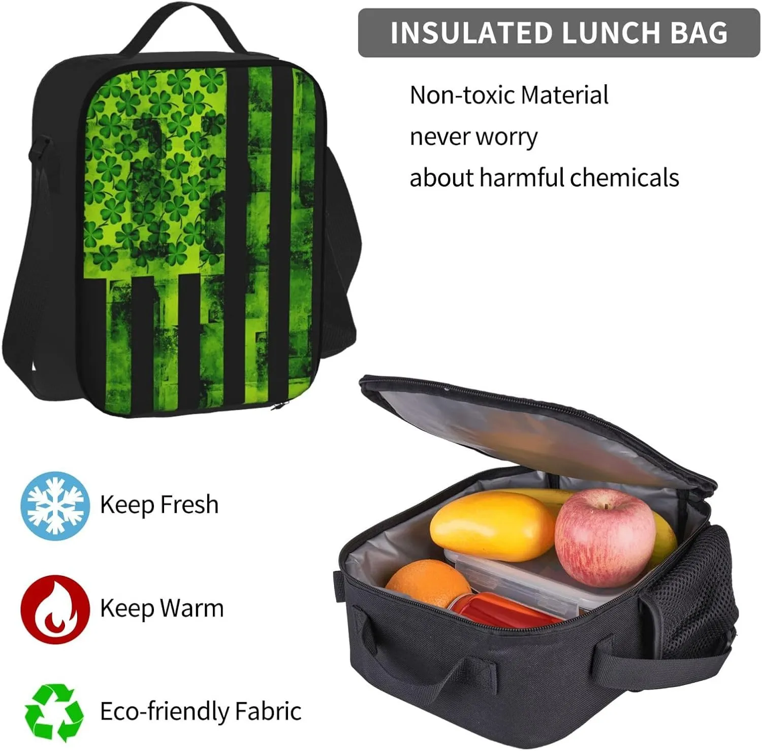 St Patricks Day Irish American Flag Multifunctional Pocket Backpack Crossbody Lunch Bag Pencil Case 3Pcs Set Large Capacity Backpack