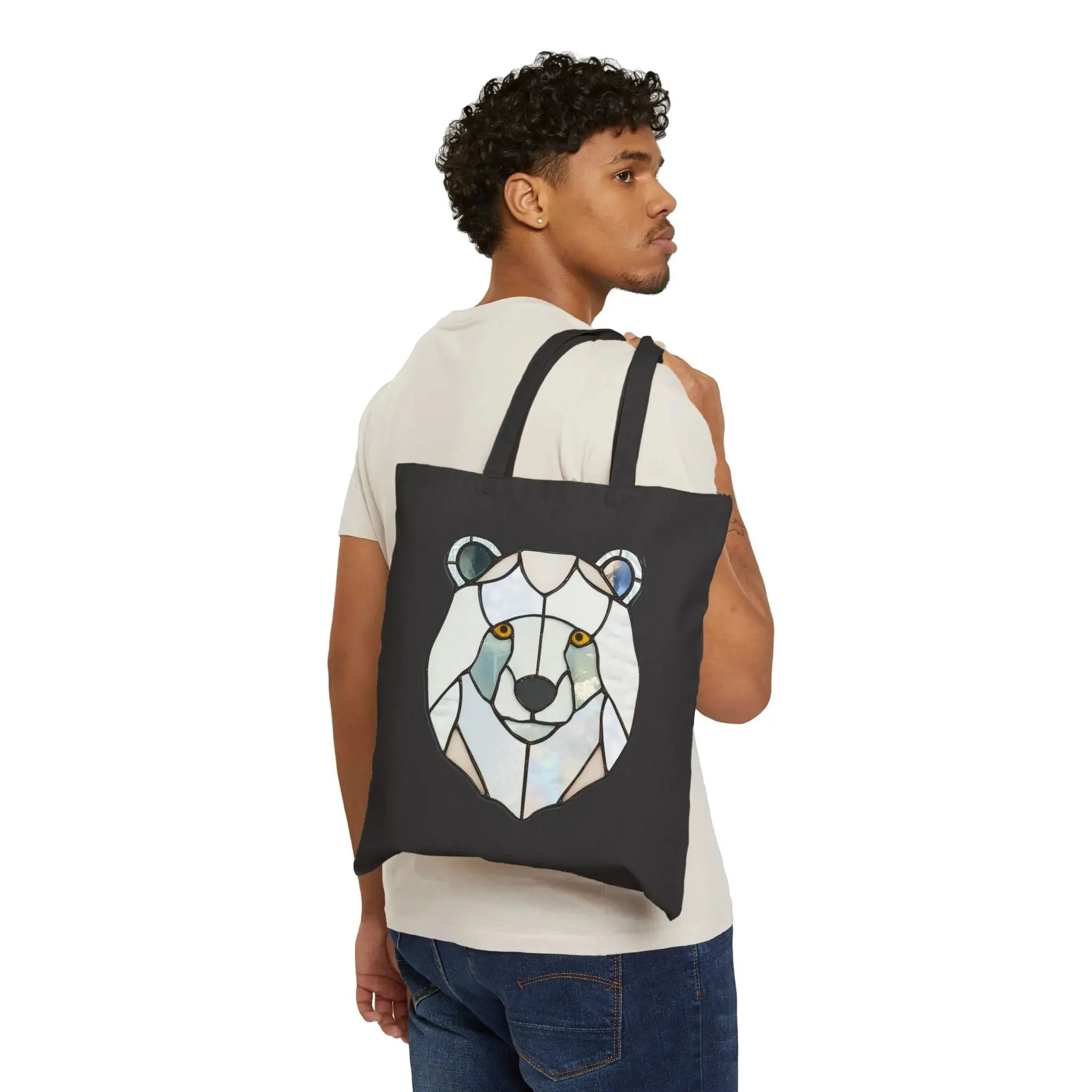 Stained Glass Polar Bear Cotton Canvas Tote Bag