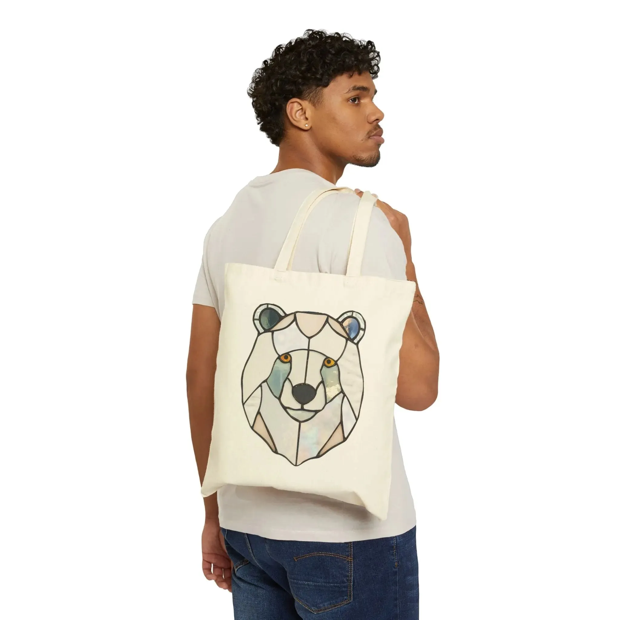 Stained Glass Polar Bear Cotton Canvas Tote Bag