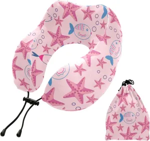 Starfish Fish Spit Bubbles Neck Pillows for Sleeping Travel Memory Foam Travel Pillow/Airplane Pillow with Storage Bag