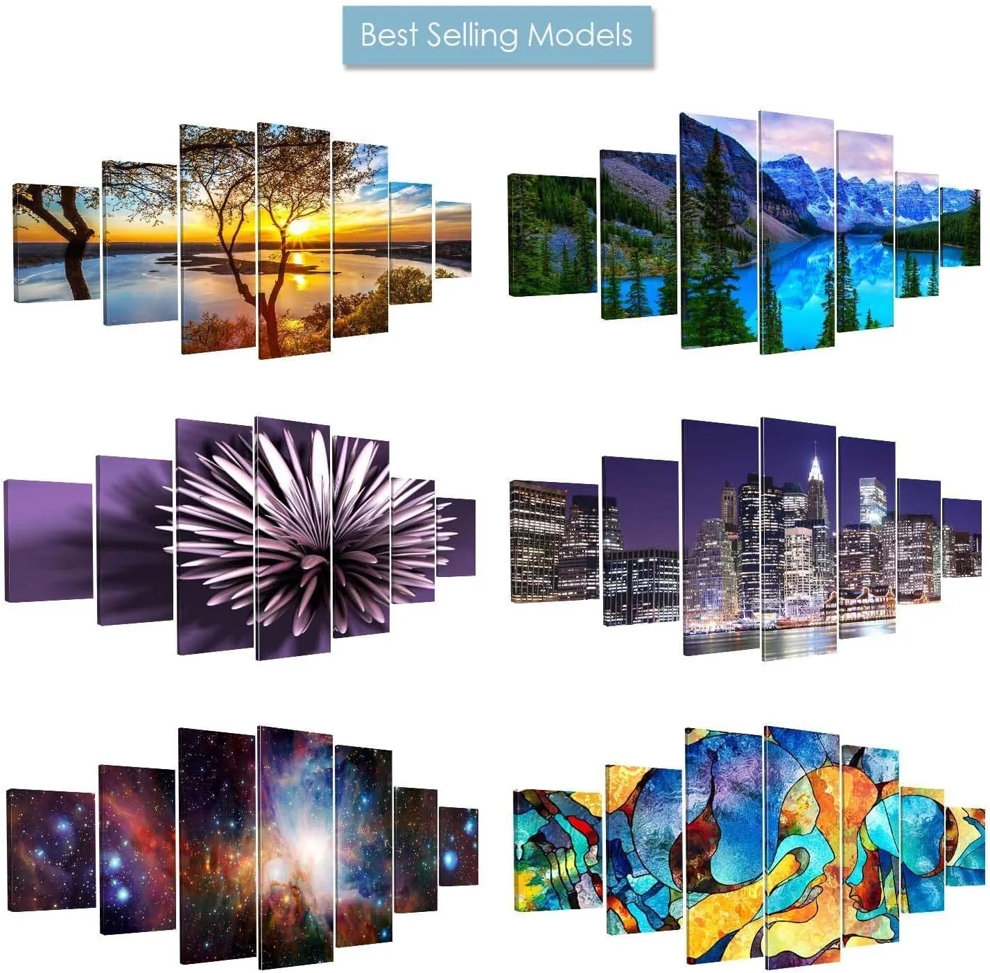 Startonight Huge Canvas Wall Art - Blue Mountain Landscape Large Framed Set of 7 40" x 95"