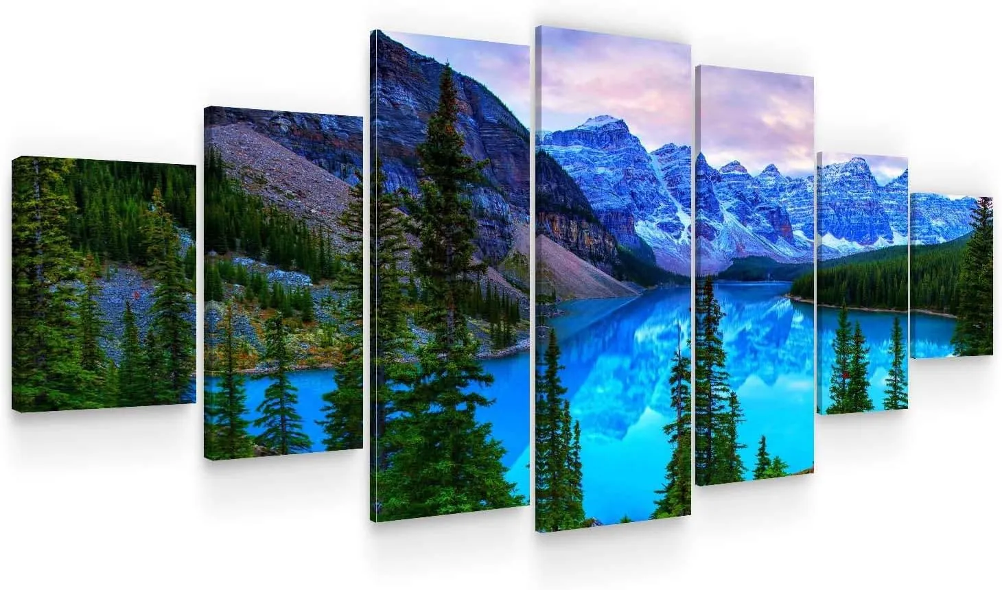 Startonight Huge Canvas Wall Art - Blue Mountain Landscape Large Framed Set of 7 40" x 95"