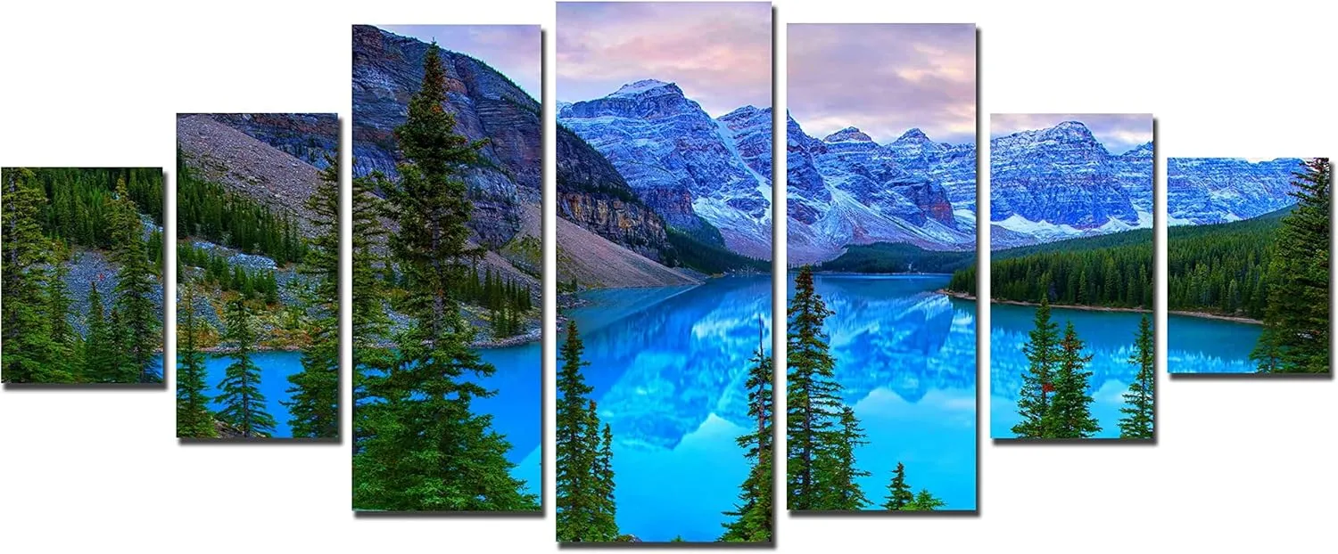 Startonight Huge Canvas Wall Art - Blue Mountain Landscape Large Framed Set of 7 40" x 95"