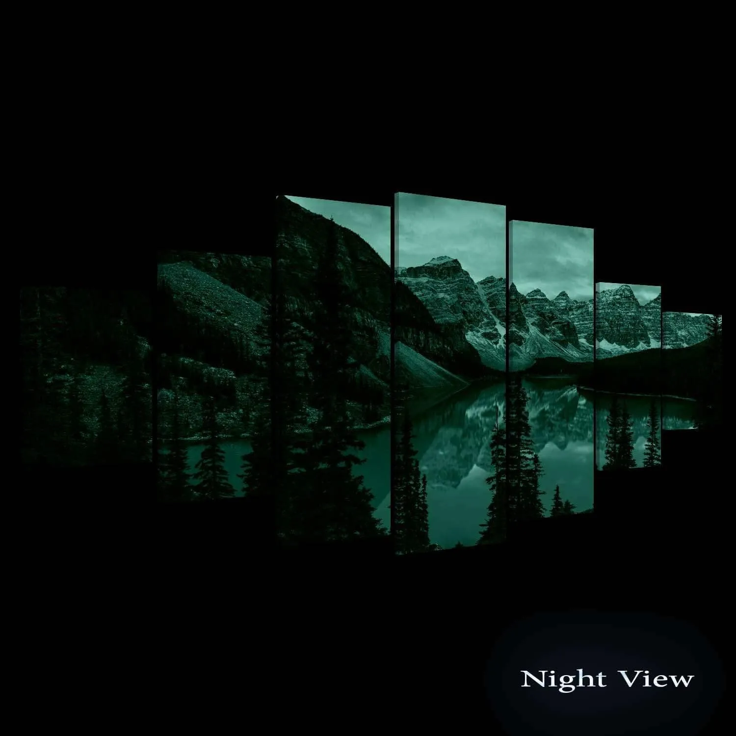 Startonight Huge Canvas Wall Art - Blue Mountain Landscape Large Framed Set of 7 40" x 95"