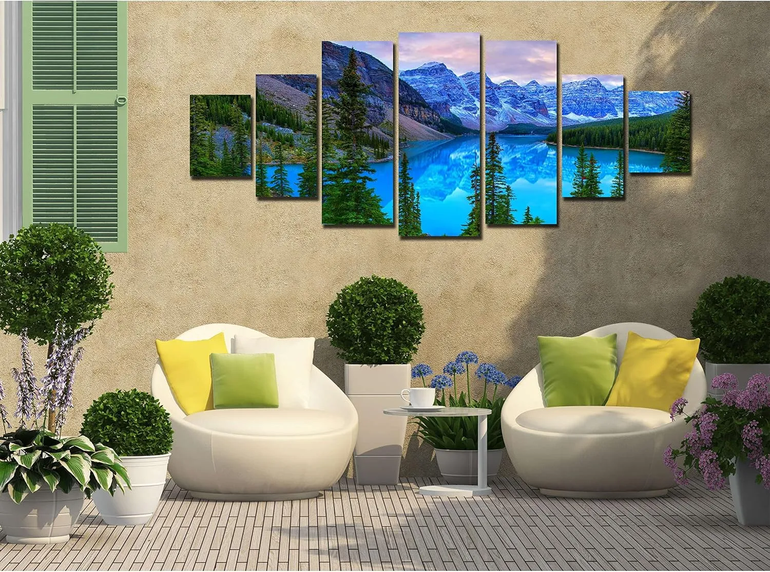 Startonight Huge Canvas Wall Art - Blue Mountain Landscape Large Framed Set of 7 40" x 95"