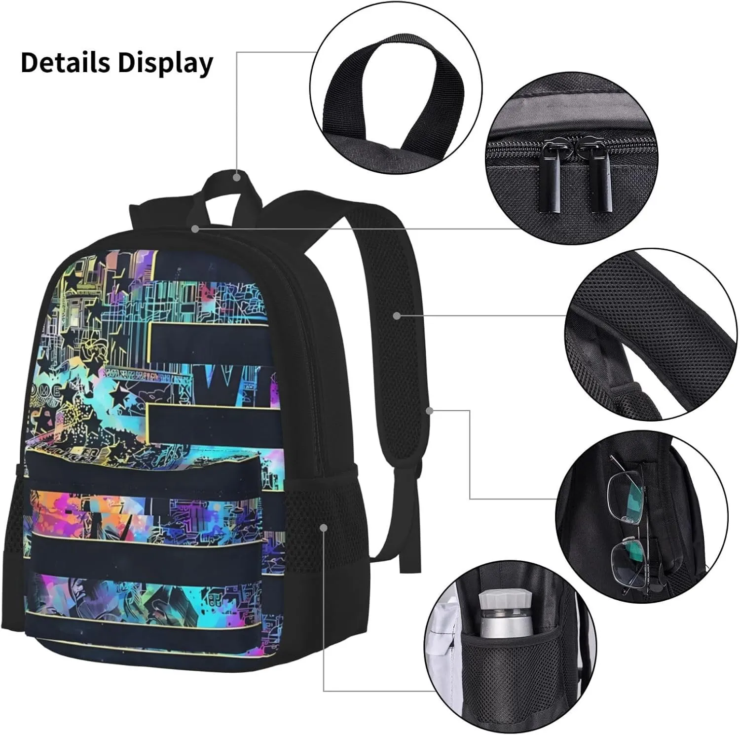 Statue of Liberty American Flag Multifunctional Pocket Backpack Crossbody Lunch Bag Pencil Case 3Pcs Set Large Capacity Backpack