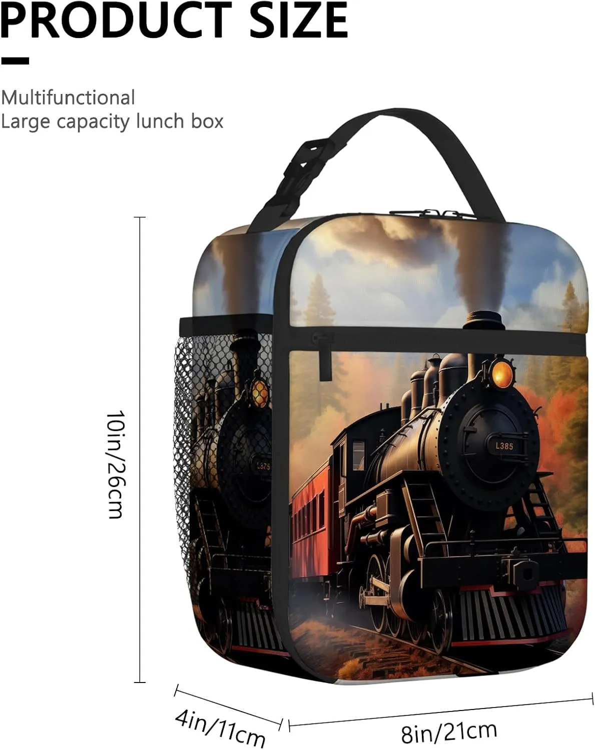 Steam Train Lunch Box for Boys Girls Men Women, Retro Steam Train on the Railway Forest Insulated Lunch Bag, Reusable Leakproof Cooler Lunchbox Meal Bags for School Work Office Picnic