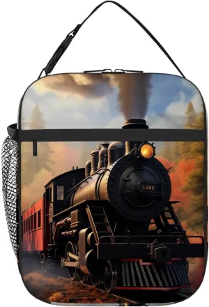 Steam Train Lunch Box for Boys Girls Men Women, Retro Steam Train on the Railway Forest Insulated Lunch Bag, Reusable Leakproof Cooler Lunchbox Meal Bags for School Work Office Picnic