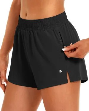 Stelle Women's 3.5" High Waisted Running Shorts Quick-Dry Gym Shorts Workout Athletic Shorts Mesh Liner with Zipper Pockets