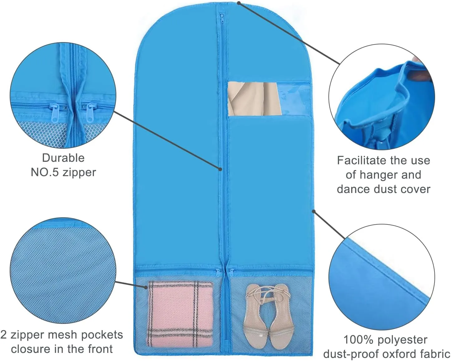 Stepstall 51" Garment Bags for Dance Costumes, Foldable Dance Garment Bag with Pockets for Dancer, Dust-Proof Garment Bags for Travel and Dance Competition (Set of 2)