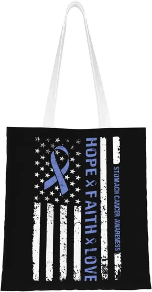 Stomach Cancer Awareness Usa Flag Tote Bag for Women Canvas Shopping Bags Reusable Beach Bag Grocery Bags Tote Shoulder Bag Gift Bags