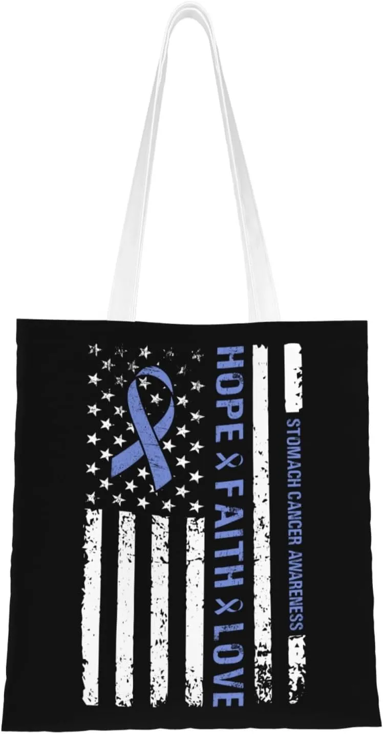 Stomach Cancer Awareness Usa Flag Tote Bag for Women Canvas Shopping Bags Reusable Beach Bag Grocery Bags Tote Shoulder Bag Gift Bags