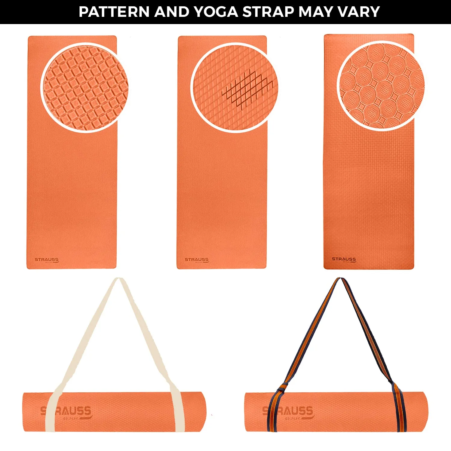 STRAUSS EVA Yoga Mat with Carry Strap | Non-Slip Exercise Mat for Home | Eco-Friendly, Lightweight & Durable Workout Mat | Ideal for Yoga, Pilates, Fitness | Suitable for Men & Women, 8mm (Orange)