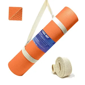 STRAUSS EVA Yoga Mat with Carry Strap | Non-Slip Exercise Mat for Home | Eco-Friendly, Lightweight & Durable Workout Mat | Ideal for Yoga, Pilates, Fitness | Suitable for Men & Women, 8mm (Orange)