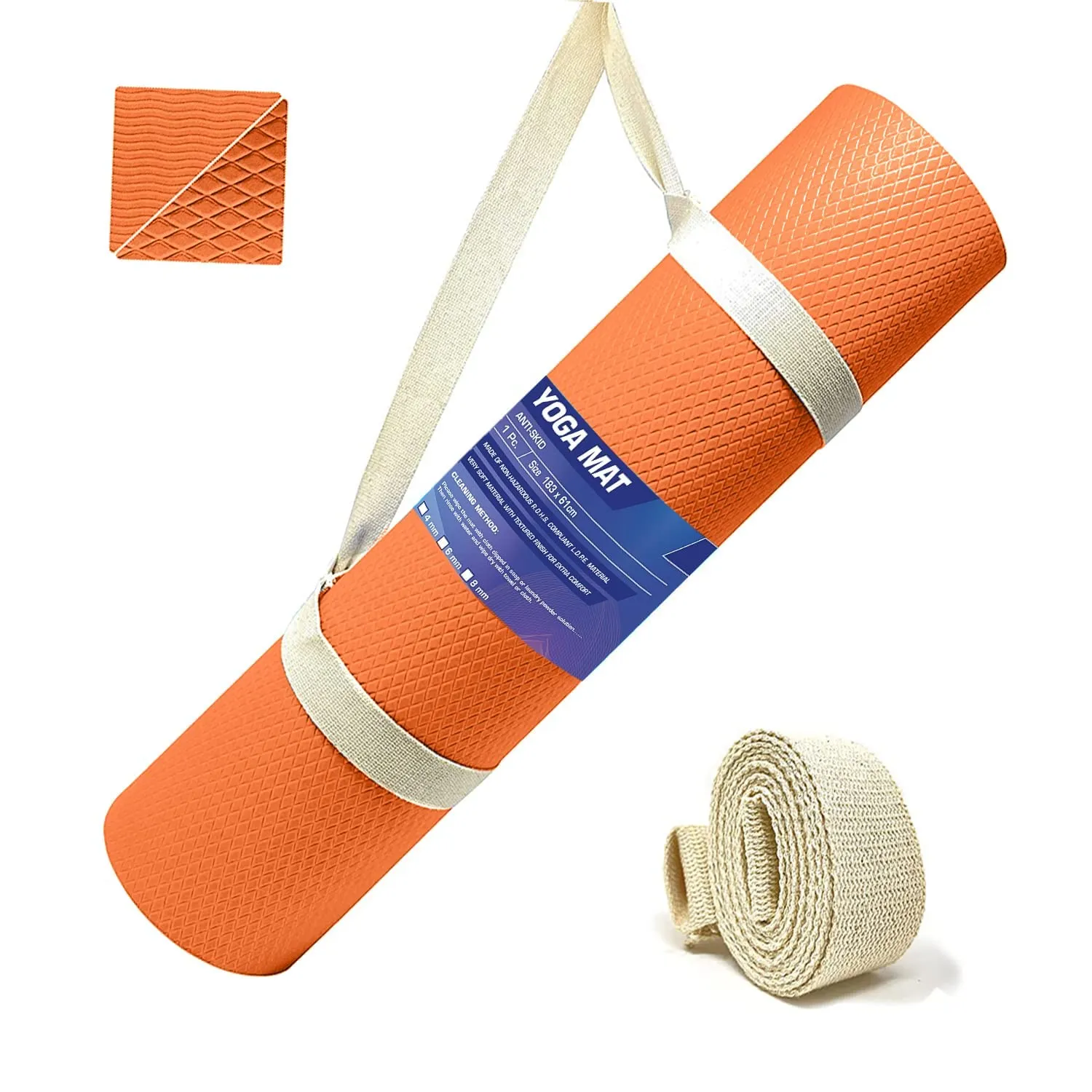 STRAUSS EVA Yoga Mat with Carry Strap | Non-Slip Exercise Mat for Home | Eco-Friendly, Lightweight & Durable Workout Mat | Ideal for Yoga, Pilates, Fitness | Suitable for Men & Women, 8mm (Orange)