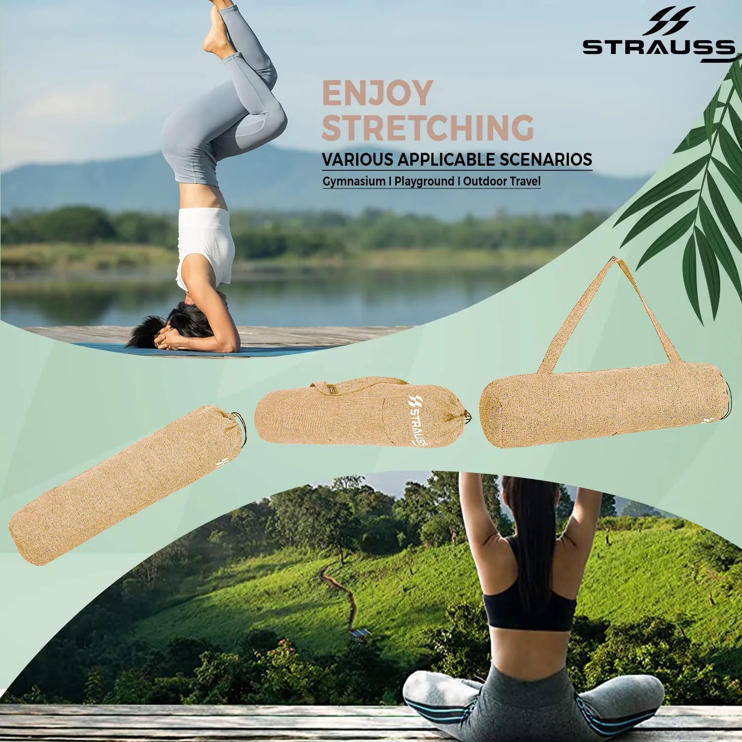 STRAUSS Velvet Yoga Mat Bag with Shoulder Strap, (Red)