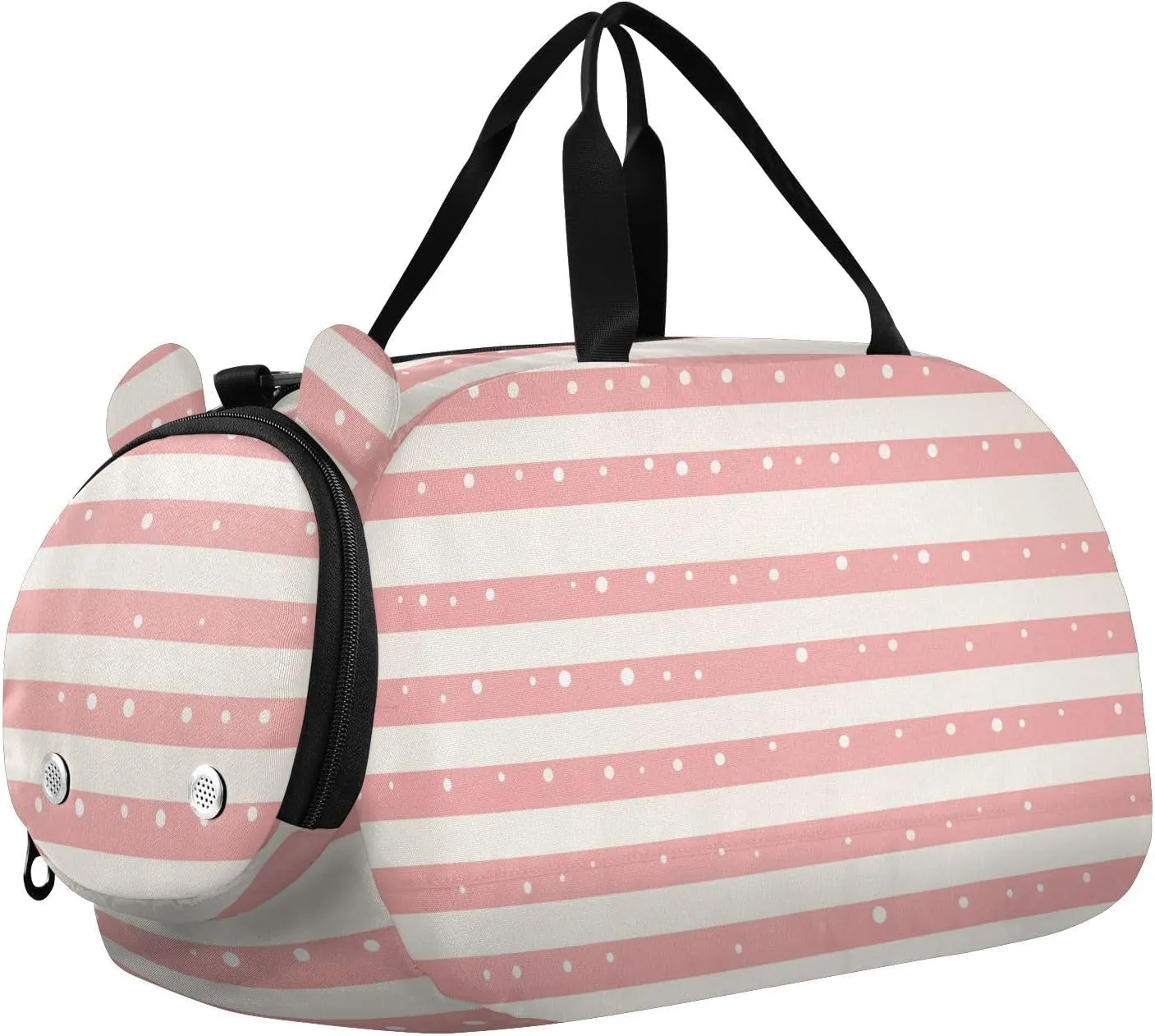 Stripe and Dot Beige Kids Cute Gym Bag with Shoes Compartment Lightweight Sports Overnight Travel Bag for Travel, Swimming, Dance, Ballet