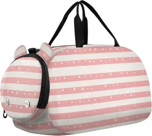 Stripe and Dot Beige Kids Cute Gym Bag with Shoes Compartment Lightweight Sports Overnight Travel Bag for Travel, Swimming, Dance, Ballet