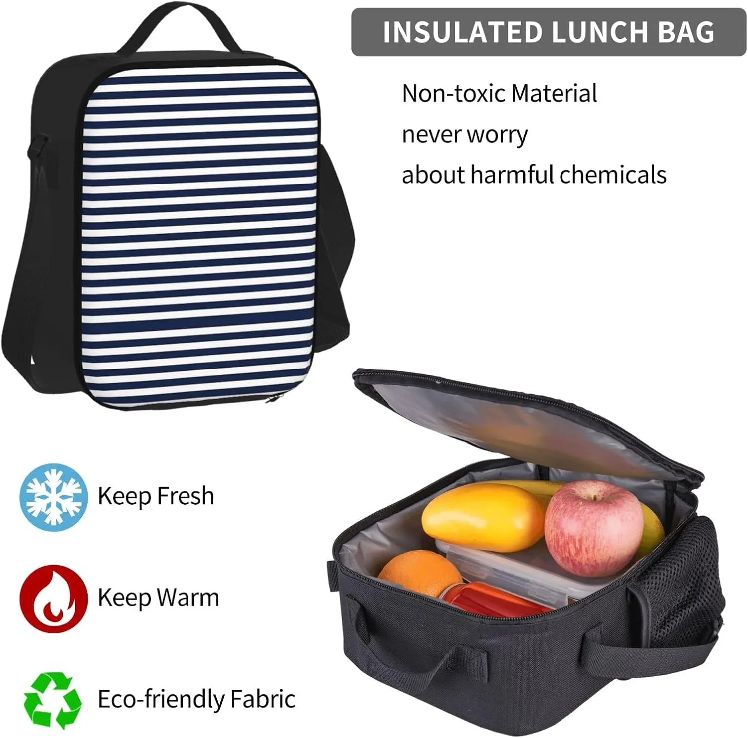 Striped Navy Blue Multifunctional Pocket Backpack Crossbody Lunch Bag Pencil Case 3Pcs Set Large Capacity Backpack