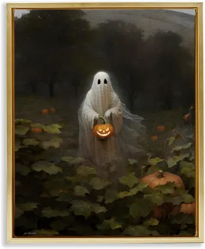 Stupell Industries Ghost in Pumpkin Patch Gold Framed Floater Canvas Wall Art Design by Jo Moulton, 17 x 21