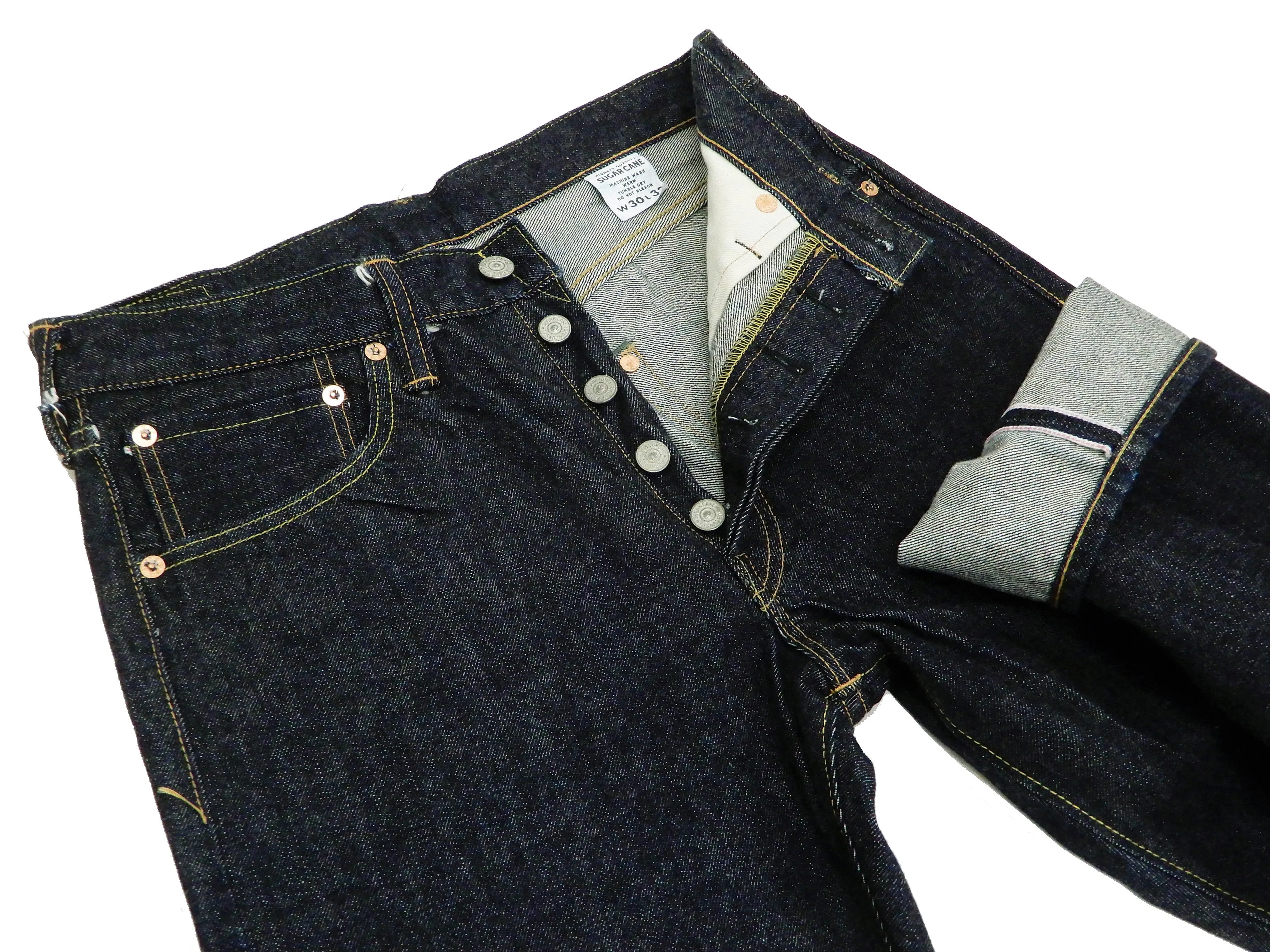 Sugar Cane Jeans Men's Slim Tapered Fit One-Washed 14.25 Oz. Japanese Selvedge Denim SC42021A